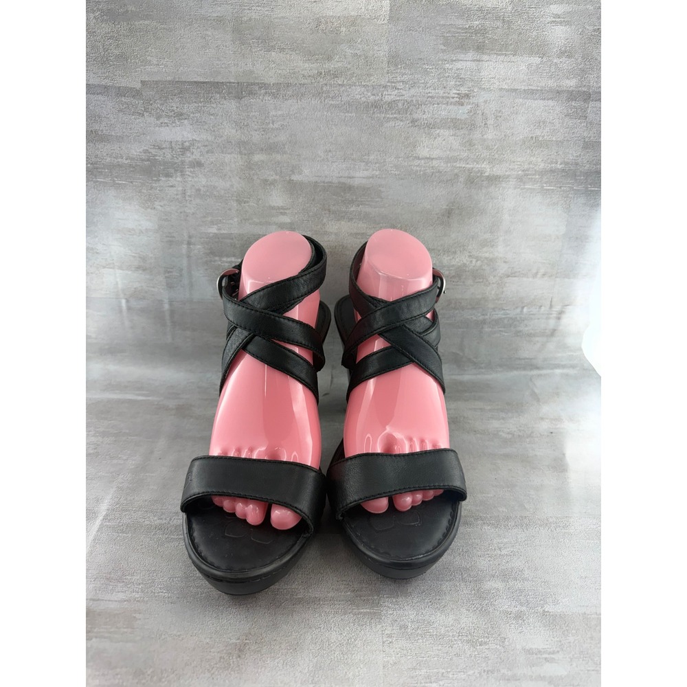 Born Black Leather Strappy Platform Block Heel Sandals Women Sz US 10 EU 42